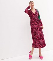 New Look Pink Animal Print Collared Midi Wrap Dress